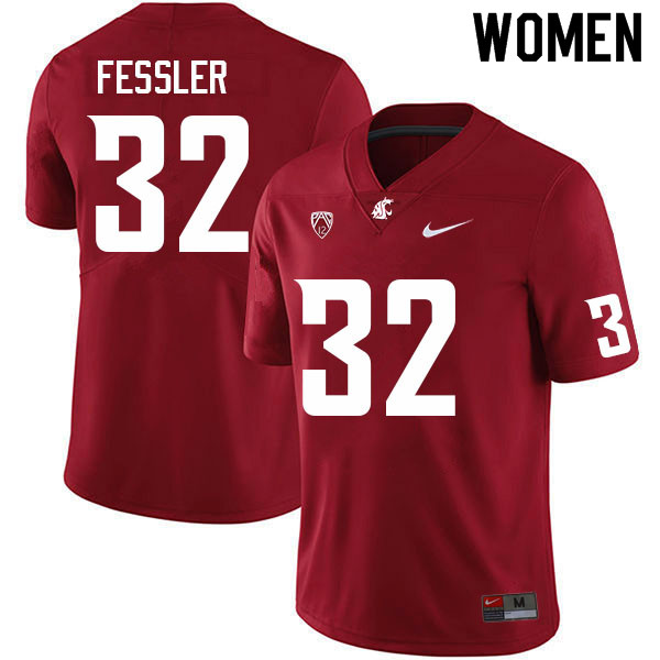 Women #32 Van Fessler Washington State Cougars College Football Jerseys Sale-Crimson